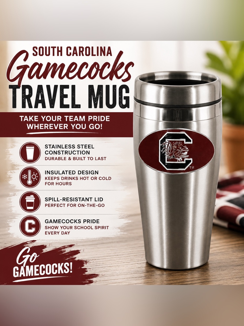 NCAA South Carolina Fighting Gamecocks Steel Travel
Mug